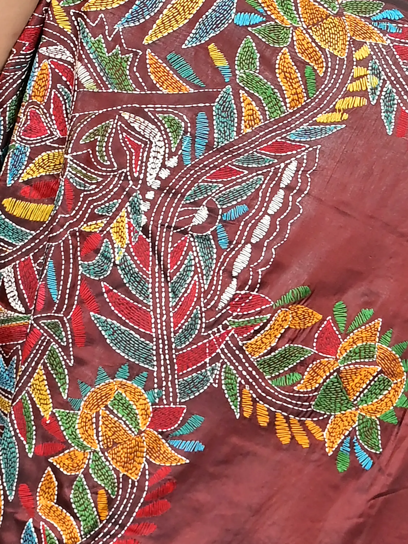 Maroon Cotton Bolpur Kantha Stitch Saree (19)